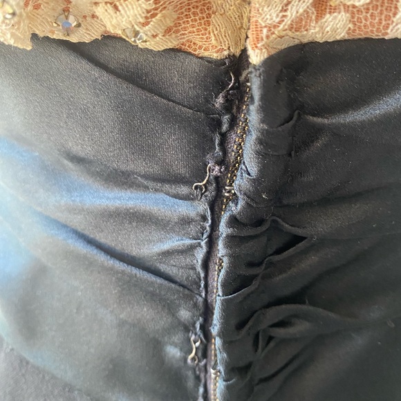 Vtg 60s Black Ivory Floral Lace Cocktail Dress Rhinestone Sz S Handmade As Is - Picture 11 of 13